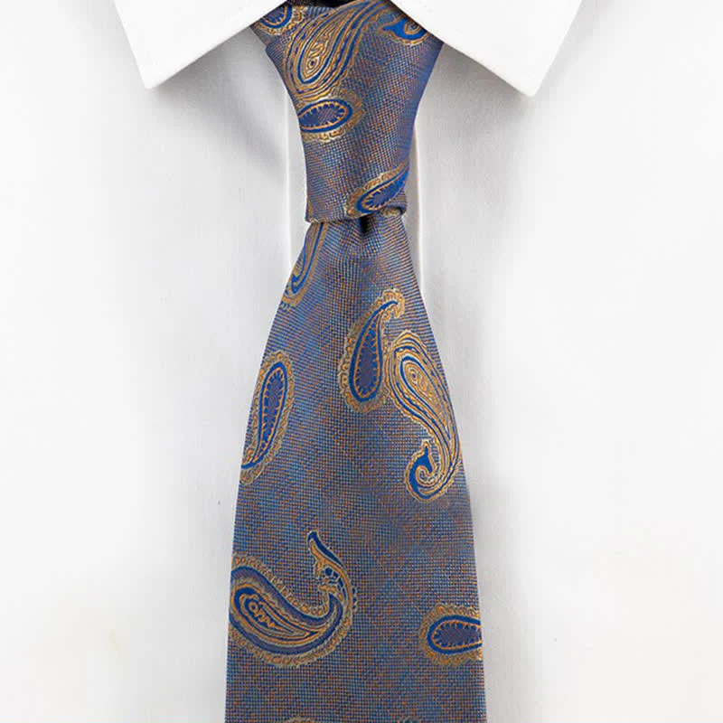 Men's Kaleidoscope Blue & Gold Paisley Necktie - Image 2