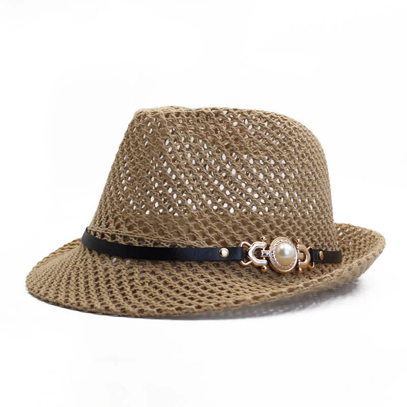 Men's Knitted Mesh Breathable Panama Fedora Hat - Image 2