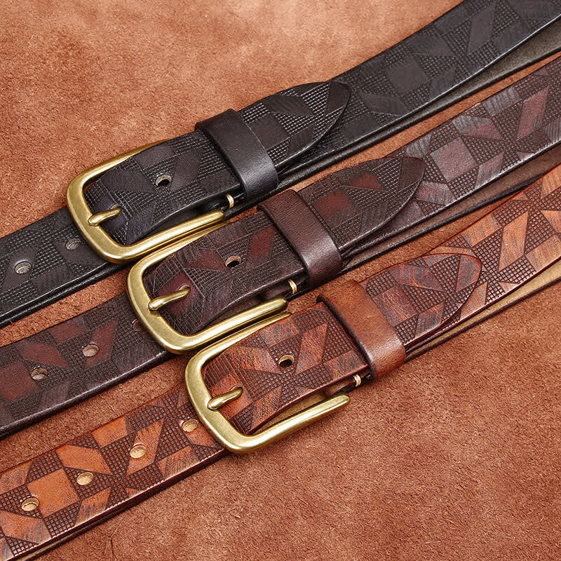 Men's Laser Engraving Diamond Pattern Leather Belt - Image 2