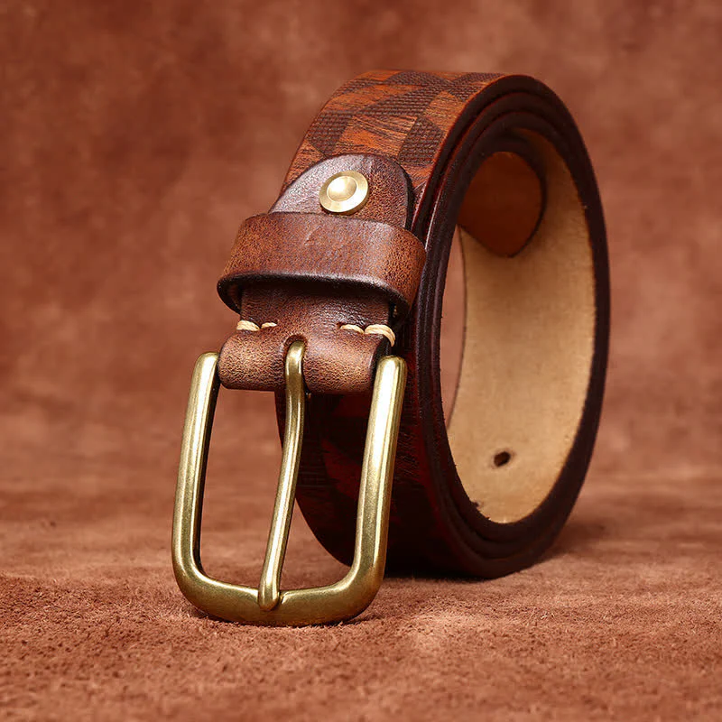 Men's Laser Engraving Diamond Pattern Leather Belt - Image 5