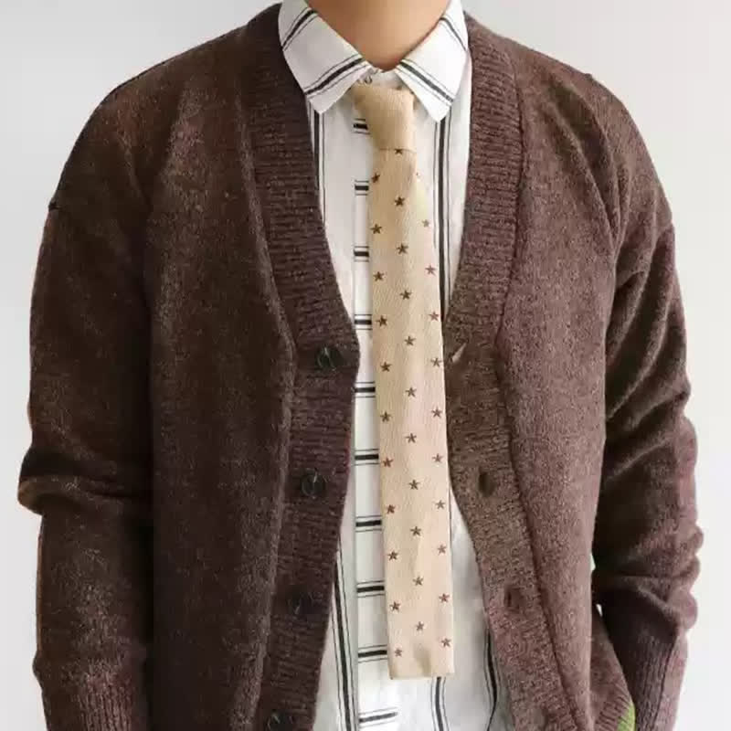 Men's Latte Cappuccino Star Dots Knitted Necktie - Image 4