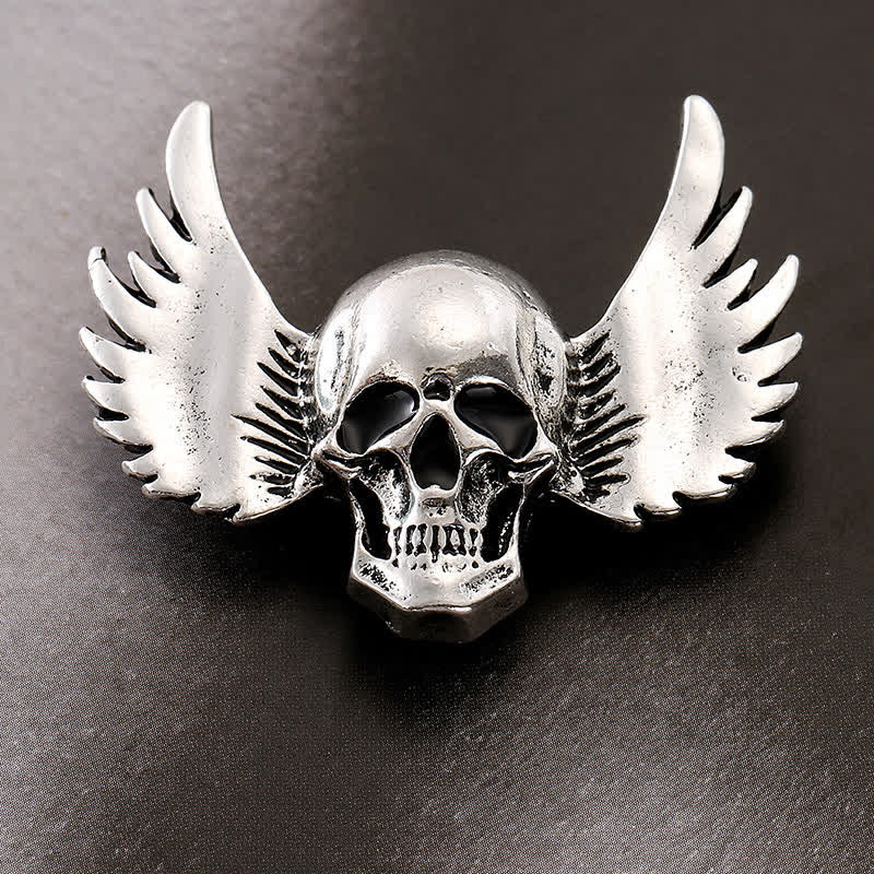 Men's Laughing Skull With Wings Brooch Pin - Image 5