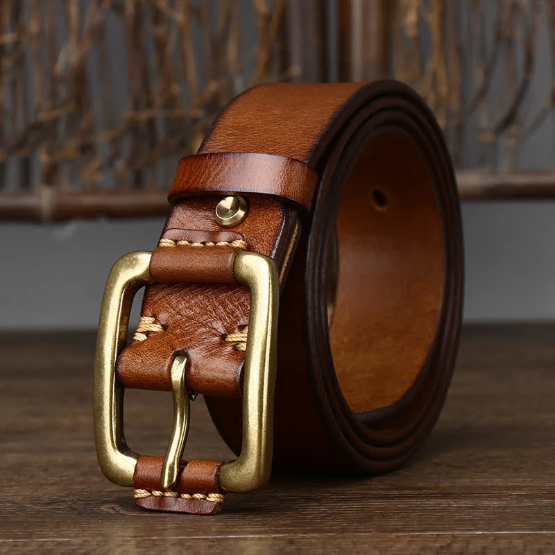 Men's Leisure Heavy Copper Buckle Leather Belt - Image 11