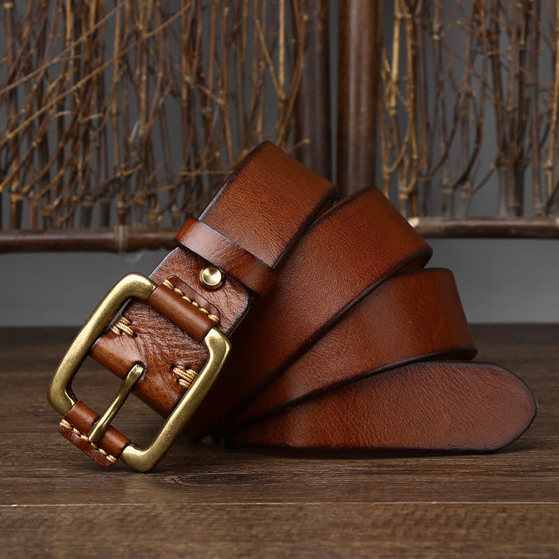 Men's Leisure Heavy Copper Buckle Leather Belt - Image 13
