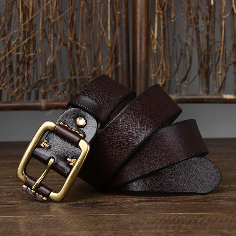 Men's Leisure Heavy Copper Buckle Leather Belt - Image 4