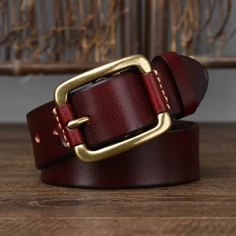 Men's Leisure Heavy Copper Buckle Leather Belt - Image 9