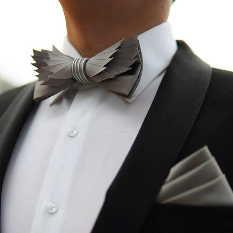 Men's Lifelike Silver & Gray Wings Shape Bow Tie - Image 6