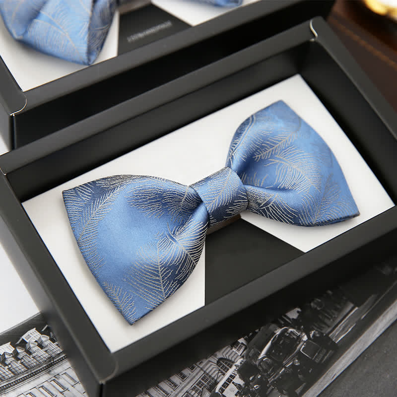 Men's Light Sky Blue Subtle Feather Printed Bow Tie - Image 4