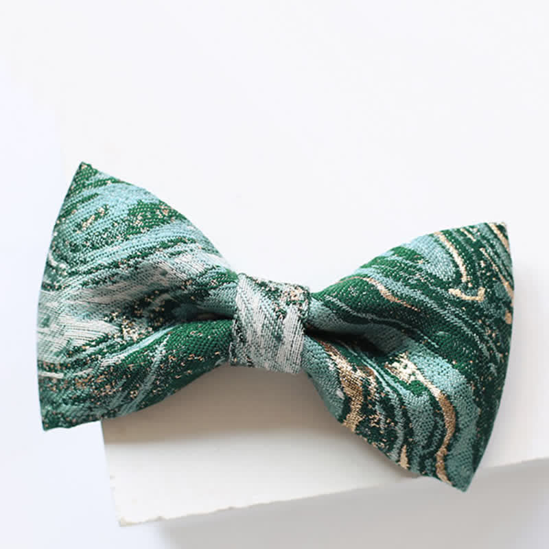 Men's LightSeaGreen Gold Accent Wedding Bow Tie - Image 3