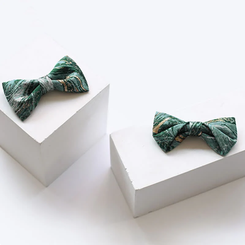 Men's LightSeaGreen Gold Accent Wedding Bow Tie - Image 4
