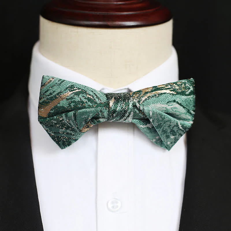 Men's LightSeaGreen Gold Accent Wedding Bow Tie - Image 5