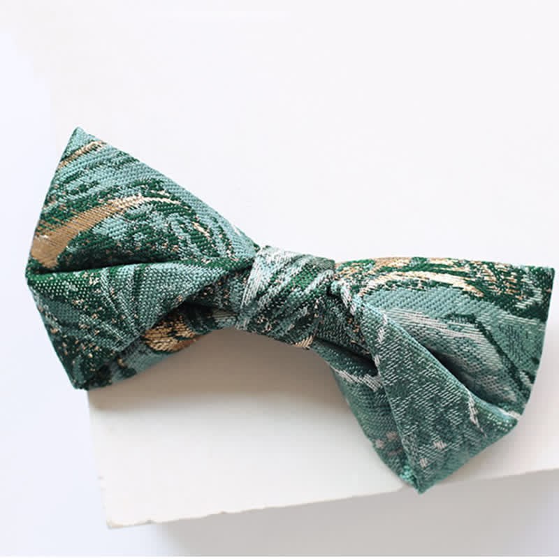Men's LightSeaGreen Gold Accent Wedding Bow Tie - Image 6