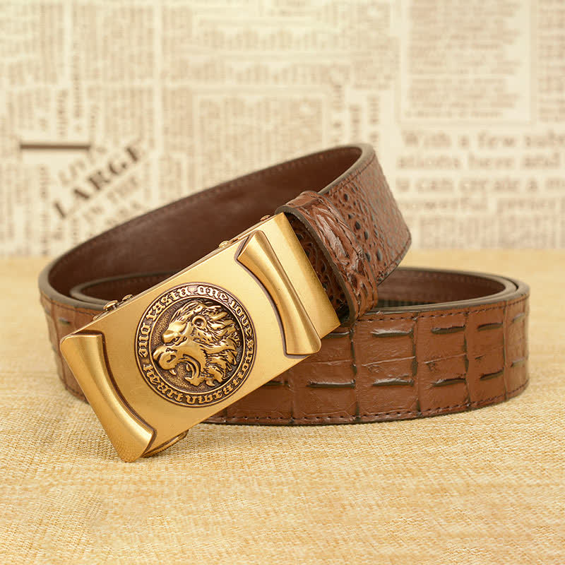Men's Lion Head Alligator Pattern Leather Belt - Image 9