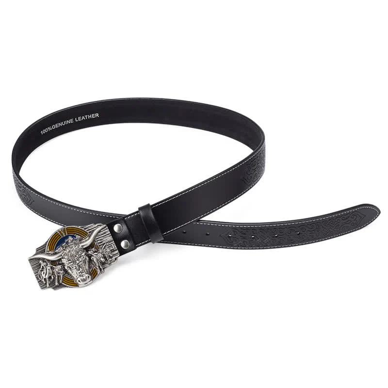 Men's Longhorn Bull Embossed Leather Belt - Image 3