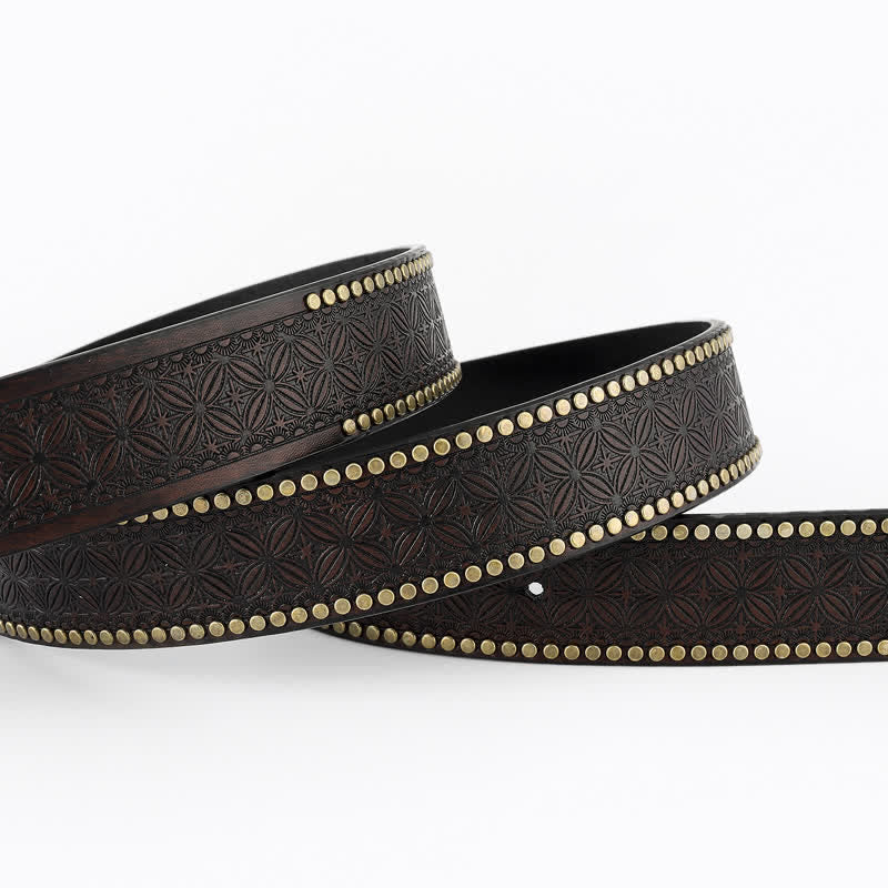 Men's Longhorn Bull Head Studded Decor Leather Belt - Image 4