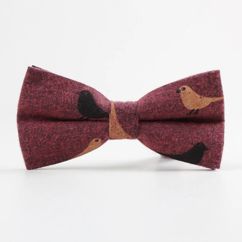 Men's Lovely Birds Feather Printed Cotton Bow Tie - Image 10