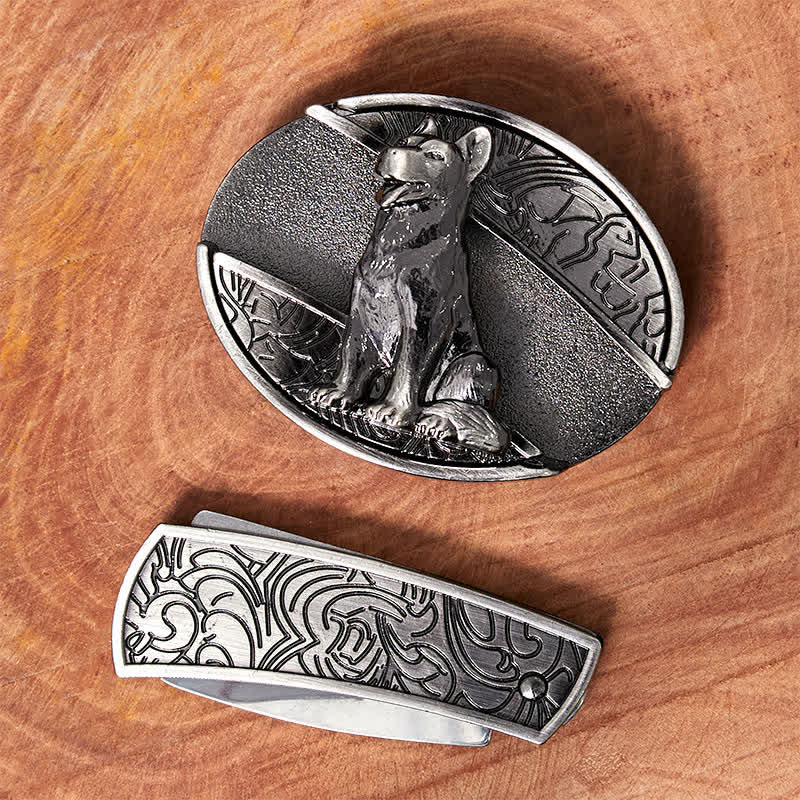 Men's DIY Loyal Dog Hidden Folding Knife Leather Belt - Image 3