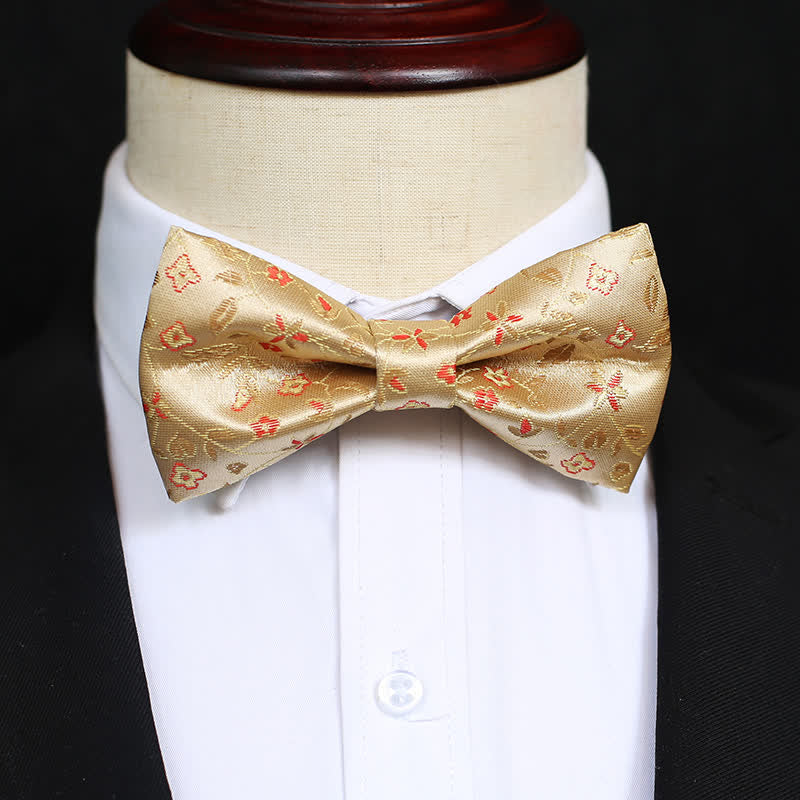 Men's lustrous Yellow & Red Flowers Bow Tie - Image 2