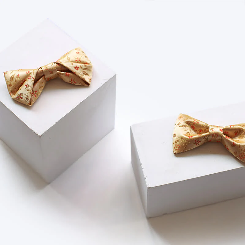 Men's lustrous Yellow & Red Flowers Bow Tie - Image 4