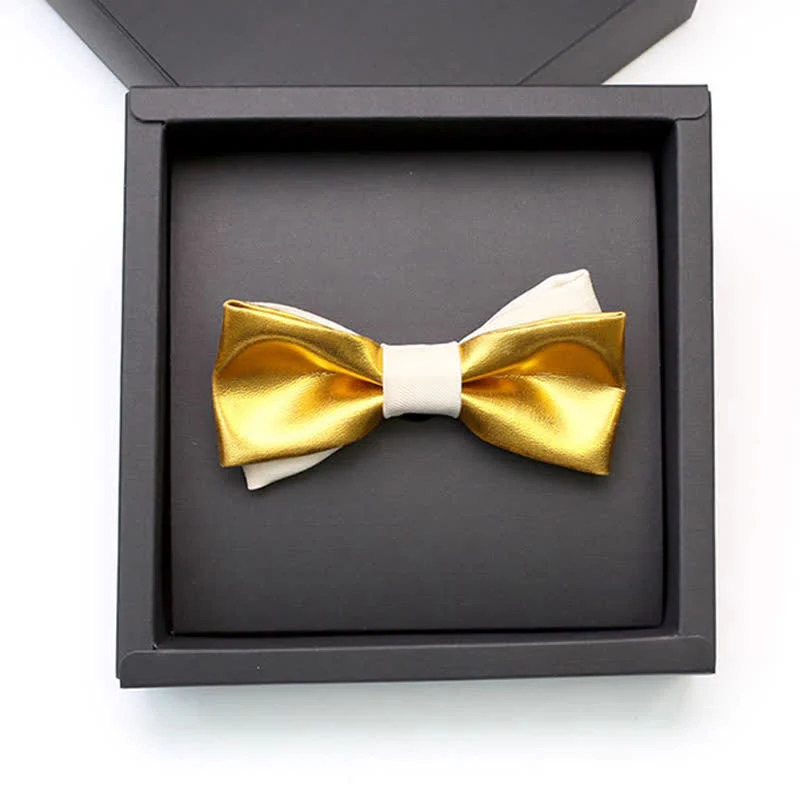 Men's Luxurious Gold & White Double Layered Bow Tie - Image 2