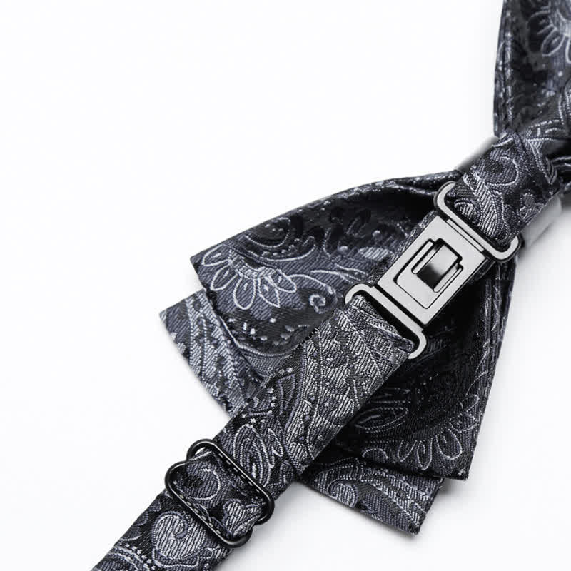 Men's Luxurious Gray Paisley Pattern Bow Tie - Image 5