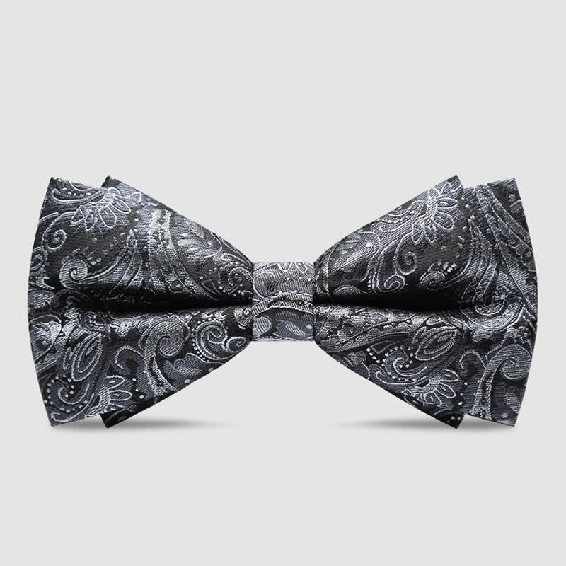 Men's Luxurious Gray Paisley Pattern Bow Tie - Image 6