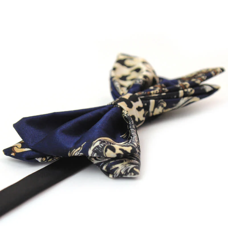Men's Luxurious Navy & Beige Patterned Bow Tie - Image 3