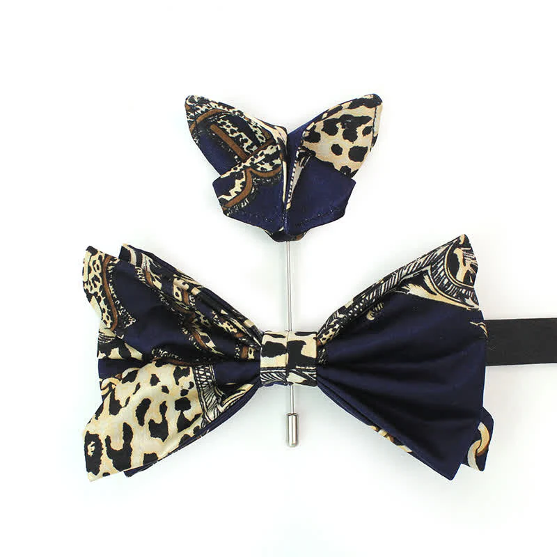 Men's Luxurious Navy & Beige Patterned Bow Tie - Image 4