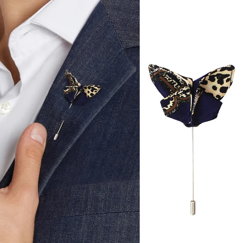 Men's Luxurious Navy & Beige Patterned Bow Tie - Image 5