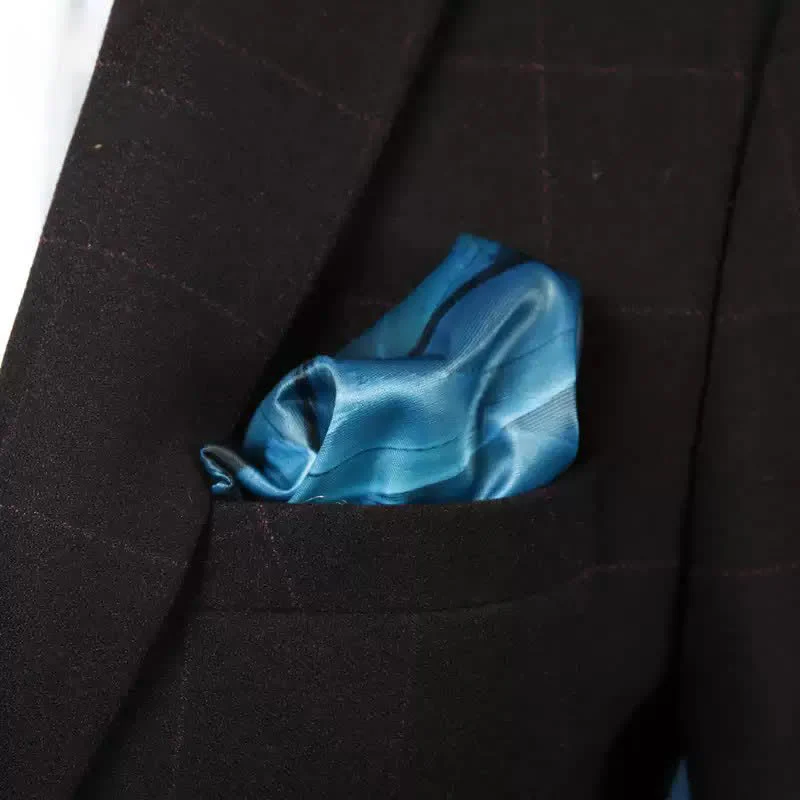 Men's Luxury Blue-Green Feather Print Pocket Square
