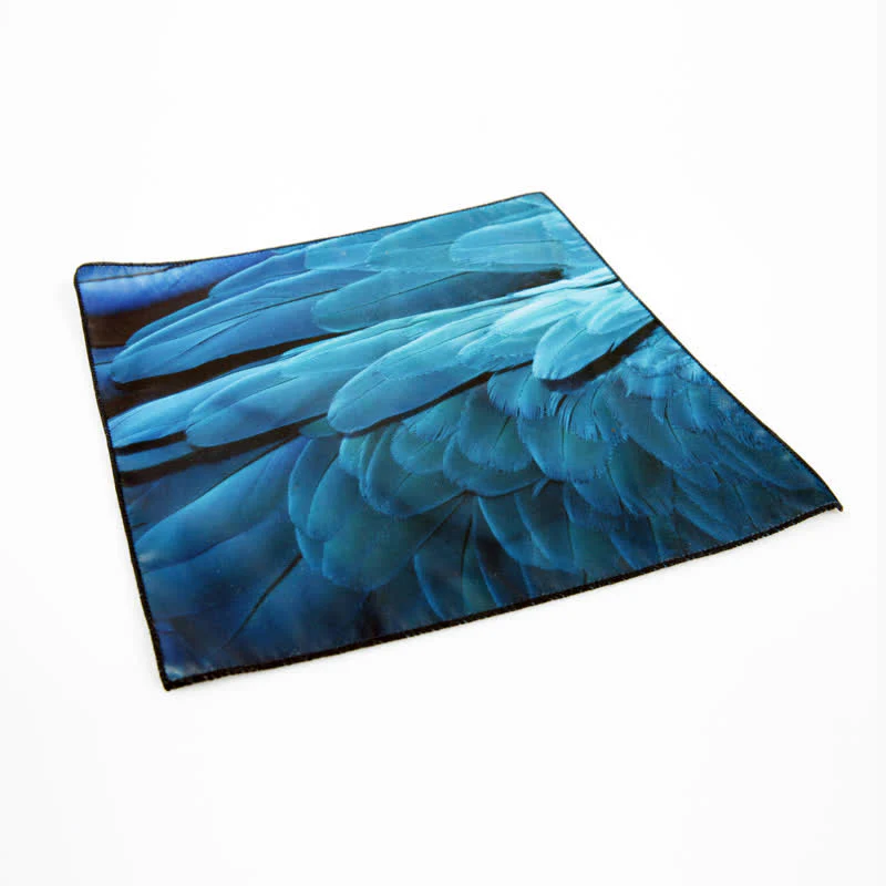 Men's Luxury Blue-Green Feather Print Pocket Square - Image 2