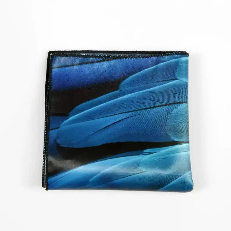 Men's Luxury Blue-Green Feather Print Pocket Square - Image 3