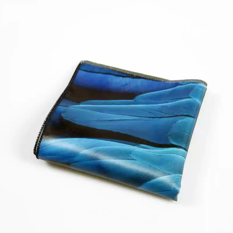 Men's Luxury Blue-Green Feather Print Pocket Square - Image 4