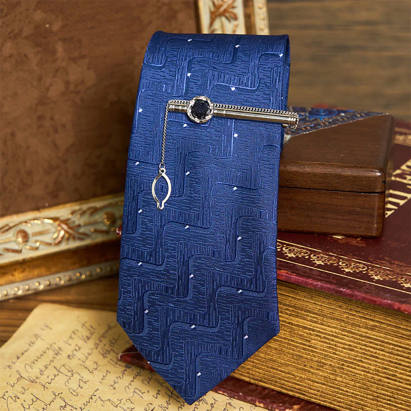Men's Luxury Blue Sandstone Tie Clip Cufflinks Necktie Set - Image 4