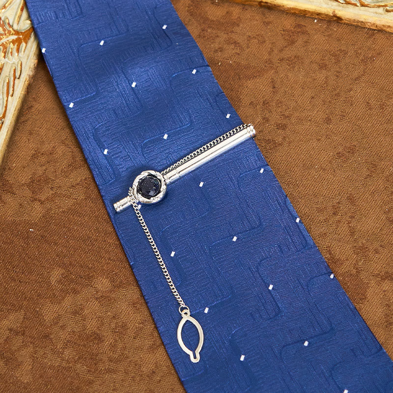 Men's Luxury Blue Sandstone Tie Clip Cufflinks Necktie Set - Image 5
