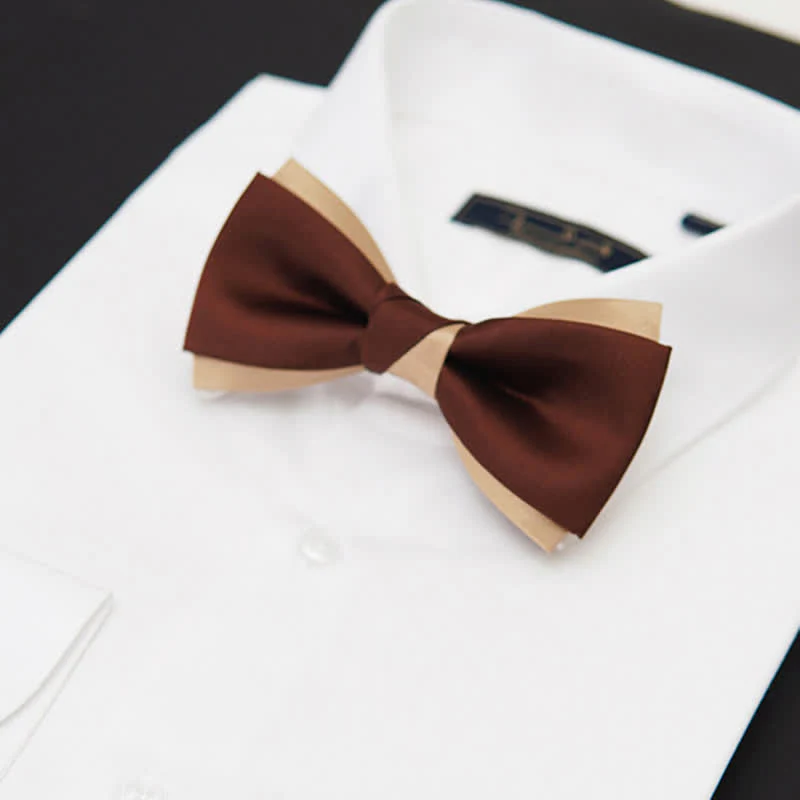Men's Luxury Brown & Champagne Double Layered Bow Tie - Image 2