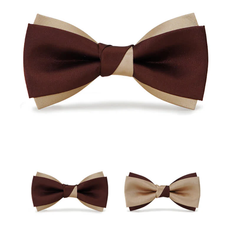Men's Luxury Brown & Champagne Double Layered Bow Tie - Image 3