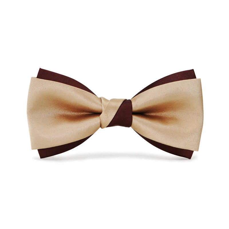 Men's Luxury Brown & Champagne Double Layered Bow Tie - Image 5