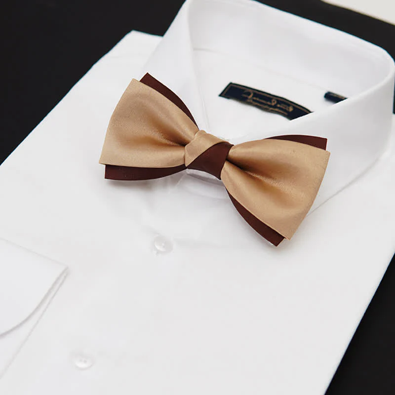 Men's Luxury Brown & Champagne Double Layered Bow Tie - Image 6