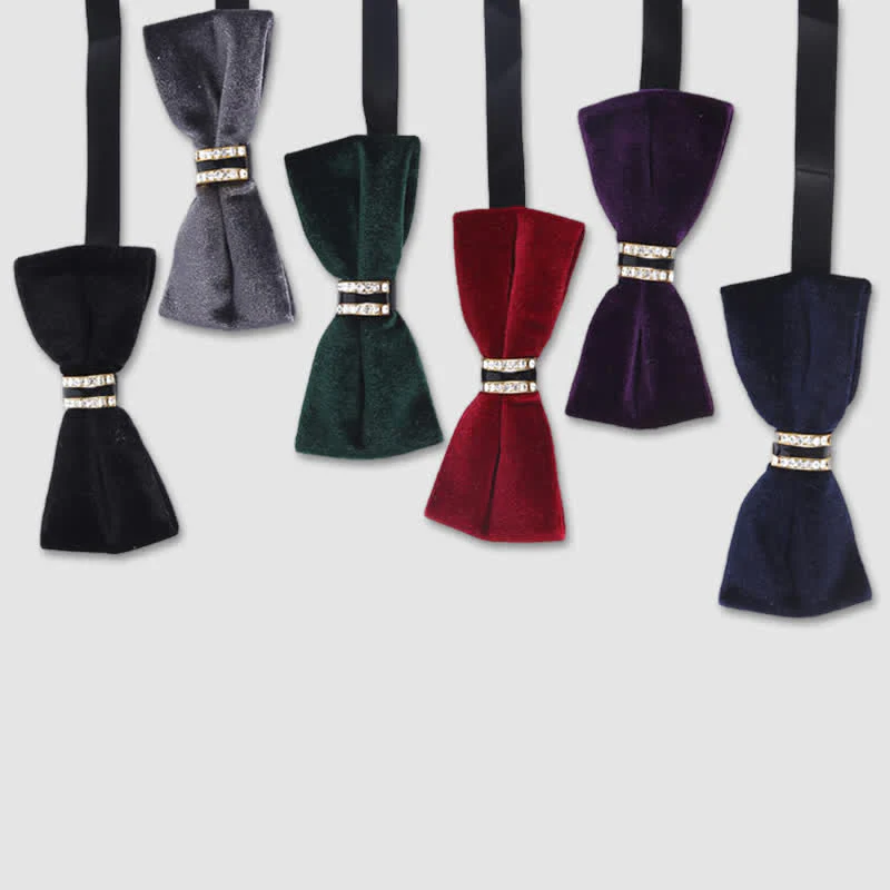 Men's Luxury Crystal Velvet Plain Bow Tie - Image 2