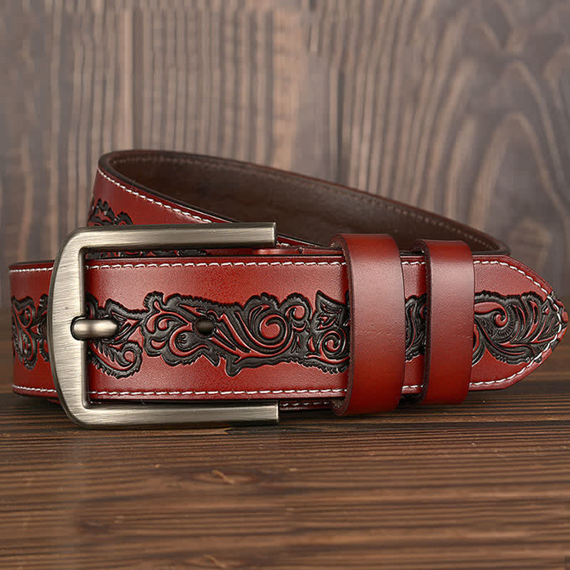 Men's Luxury Embossed Flower Pattern Leather Belt - Image 3