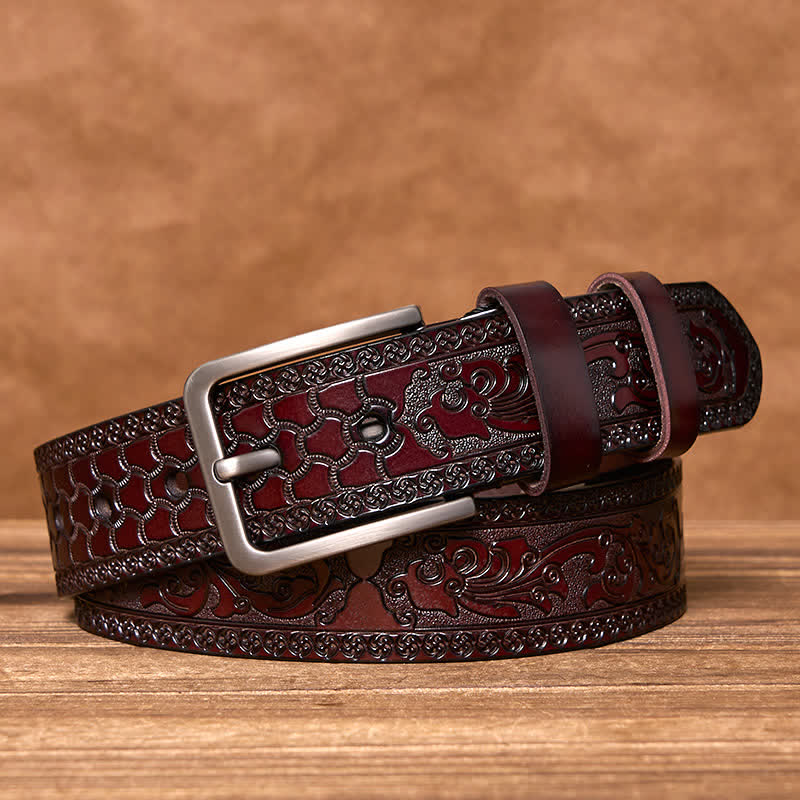 Men's Luxury Flower Embossed Pattern Leather Belt