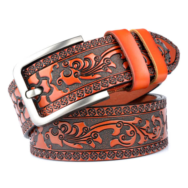 Men's Luxury Flower Embossed Pattern Leather Belt - Image 12