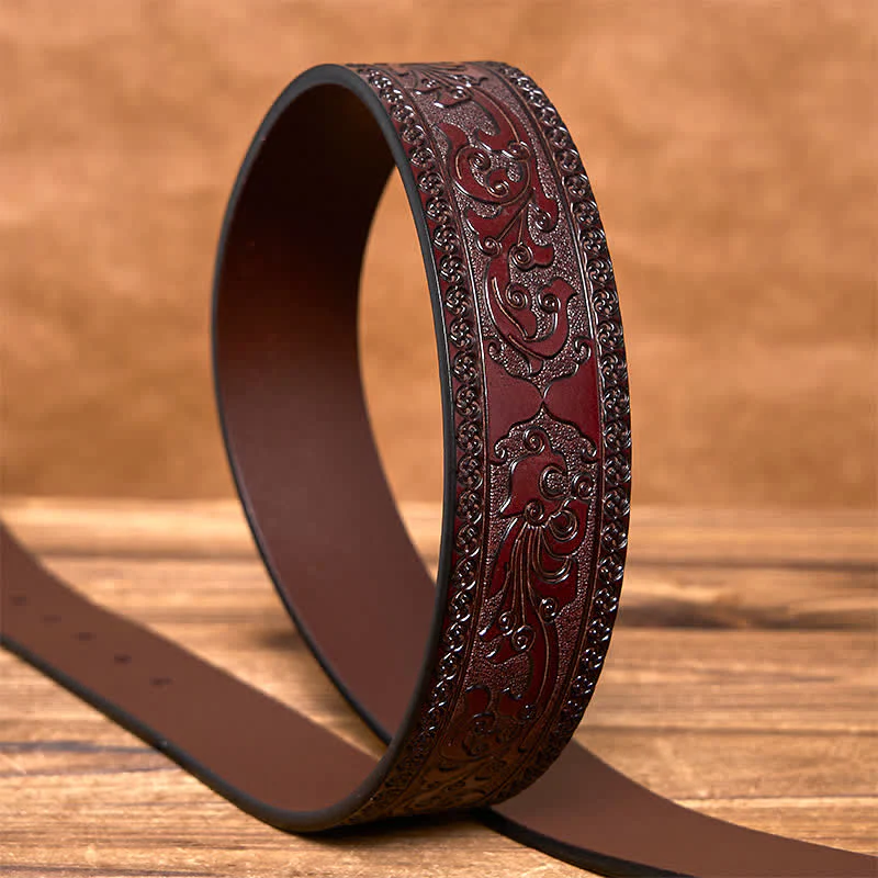 Men's Luxury Flower Embossed Pattern Leather Belt - Image 5