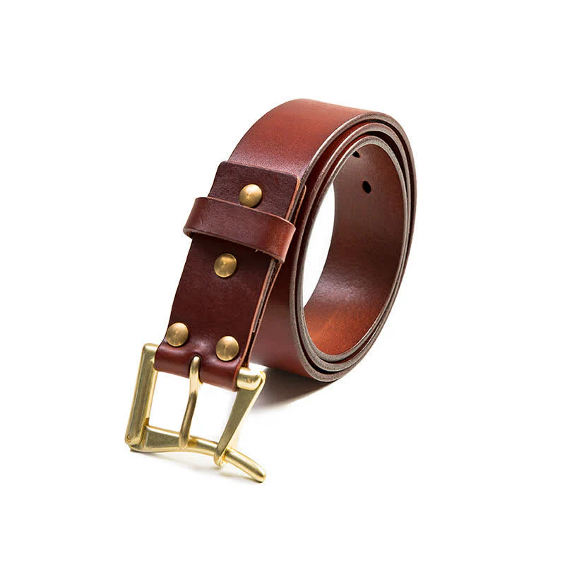 Men's Luxury Style Brass Buckle Leather Belt - Image 3