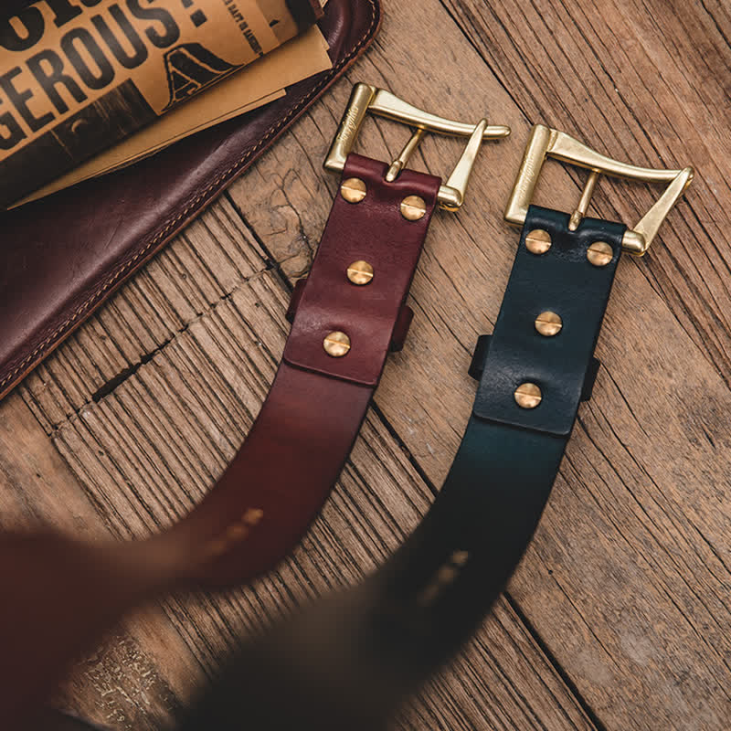 Men's Luxury Style Brass Buckle Leather Belt - Image 7