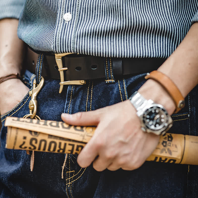 Men's Luxury Style Brass Buckle Leather Belt - Image 9