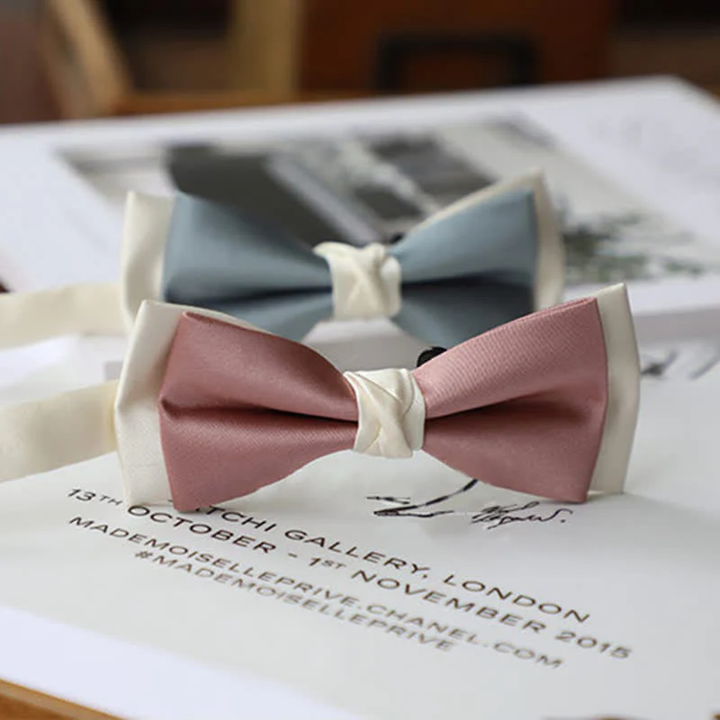 Men's Macaron Color & White Double-layer Bow Tie - Image 2