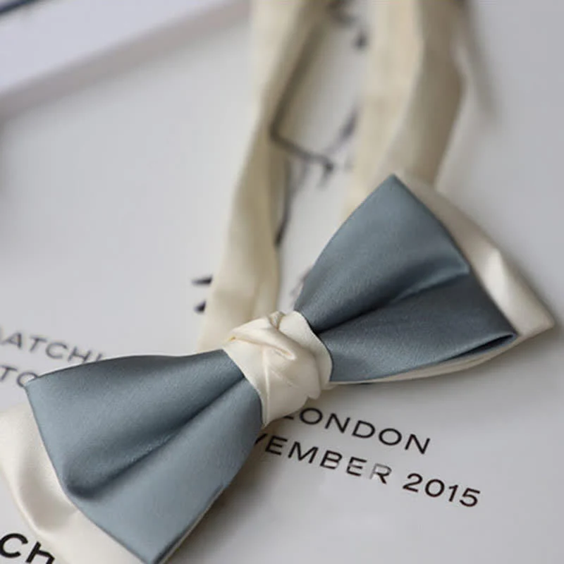 Men's Macaron Color & White Double-layer Bow Tie - Image 4