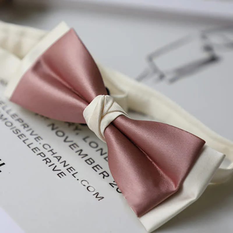 Men's Macaron Color & White Double-layer Bow Tie - Image 9